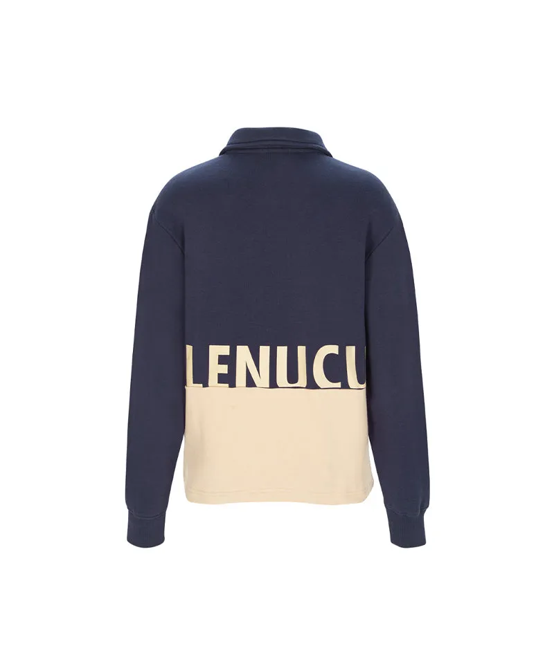 LENUCU Men's Big Logo Color Block Sweatshirt - Navy