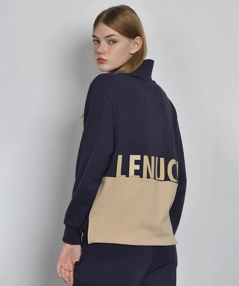 LENUCU Women's Big Logo Color Block Sweatshirt - Navy