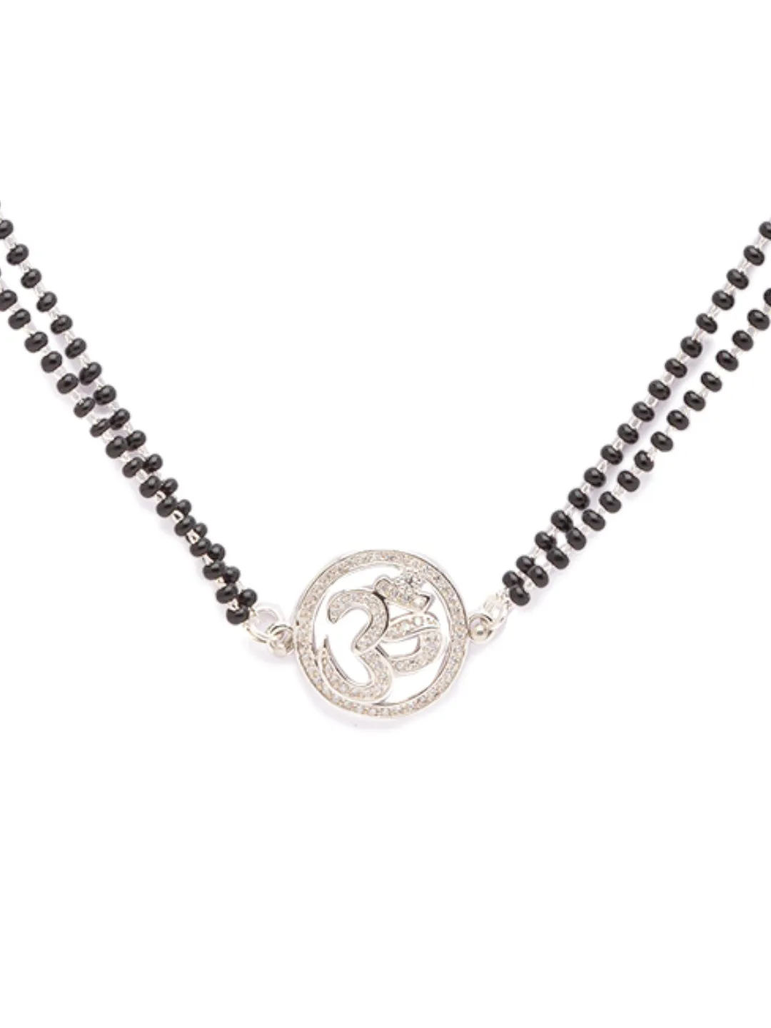 Long Silver Mangalsutra Designs Brass Silver Plated AD Om Pendant Oxidised Silver मंगळसूत्र (25 Inch)