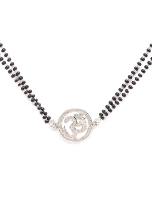 Long Silver Mangalsutra Designs Brass Silver Plated AD Om Pendant Oxidised Silver मंगळसूत्र (25 Inch)