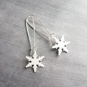 Long Silver Snowflake Earring, large snowflake earring, plain snowflake earring, simple snowflake earring, winter earring, holiday earring