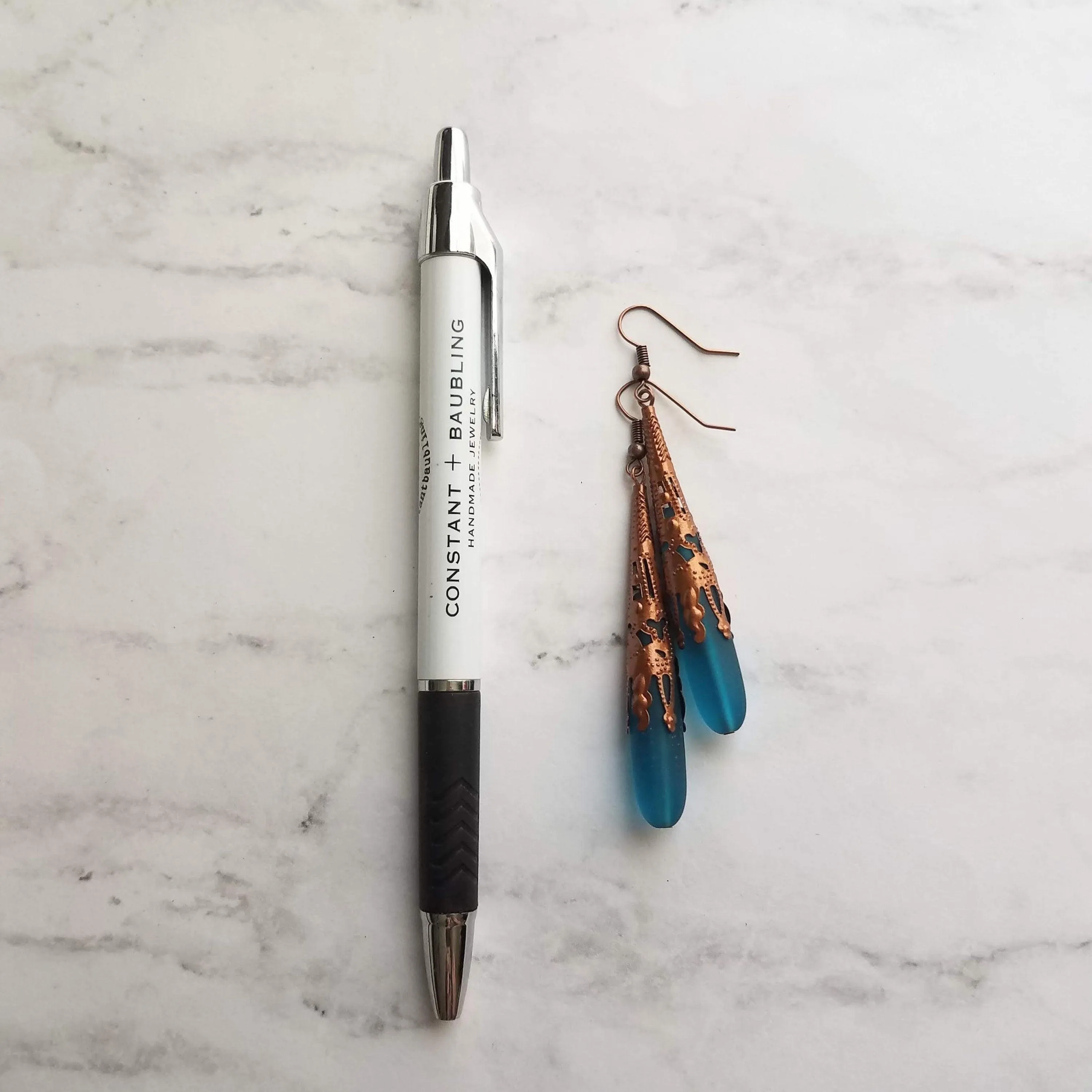 Long Thin Drop Earrings, frosted glass earring, sea glass earring, green grey earring, sea glass teardrop, bronze filigree earring, cone