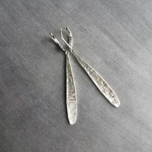 Long Thin Teardrop Earrings, skinny narrow drop dangles, long silver drops, leverback earring, tear drop earring, silver teardrop earring
