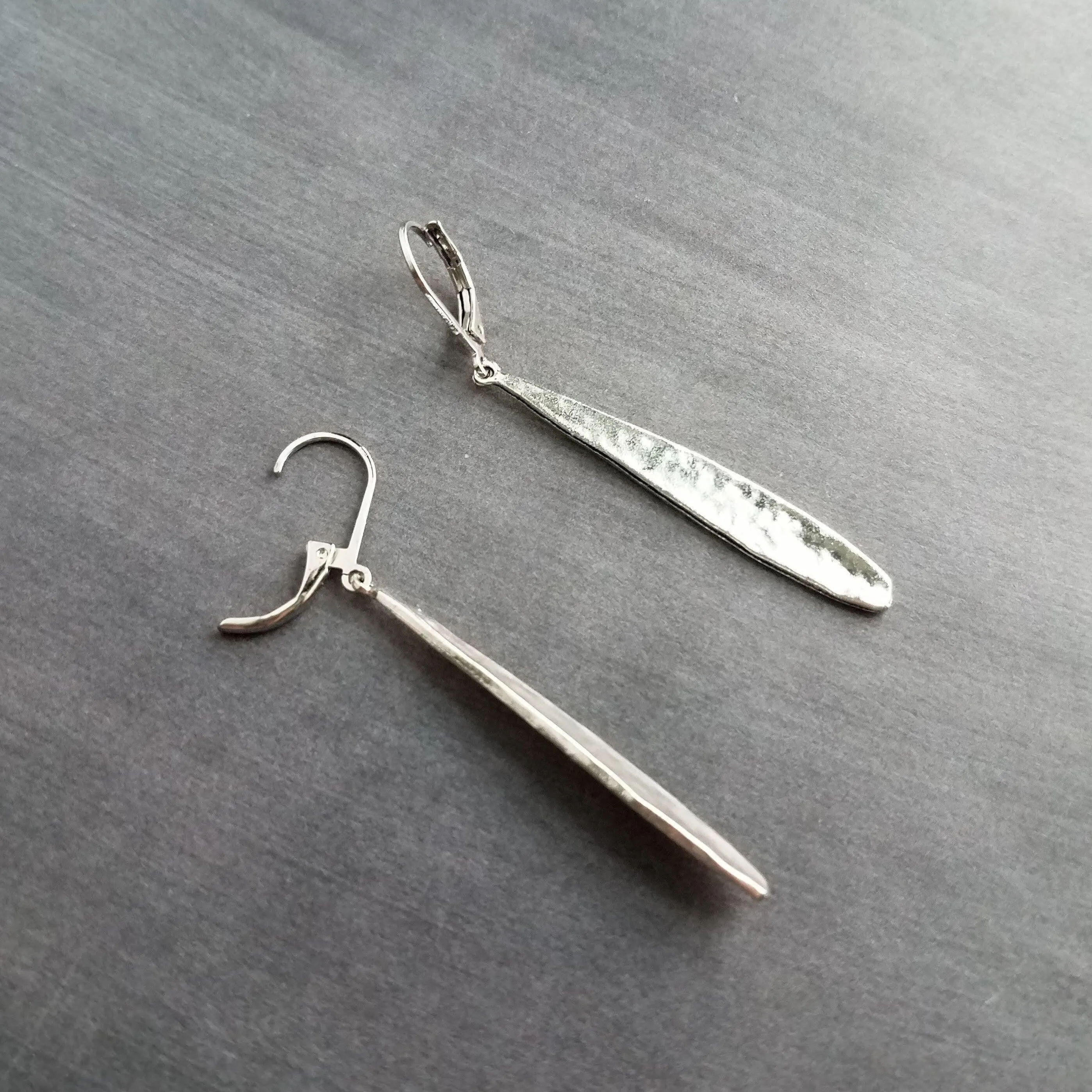 Long Thin Teardrop Earrings, skinny narrow drop dangles, long silver drops, leverback earring, tear drop earring, silver teardrop earring