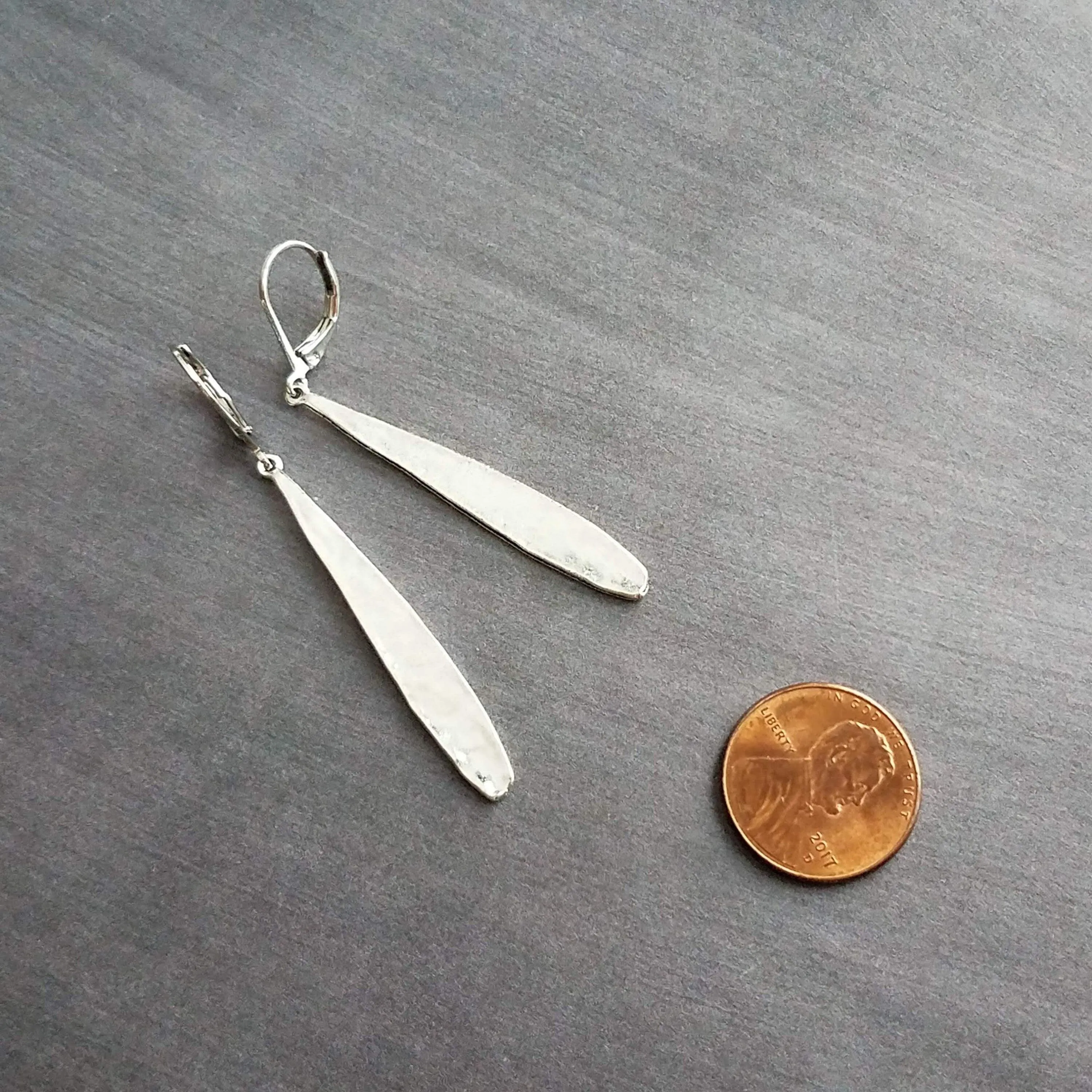 Long Thin Teardrop Earrings, skinny narrow drop dangles, long silver drops, leverback earring, tear drop earring, silver teardrop earring