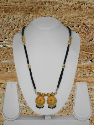 Maharashtrian Style Long Mangalsutra Designs Gold Plated Vati Pendant with Latkan (38 Inches)