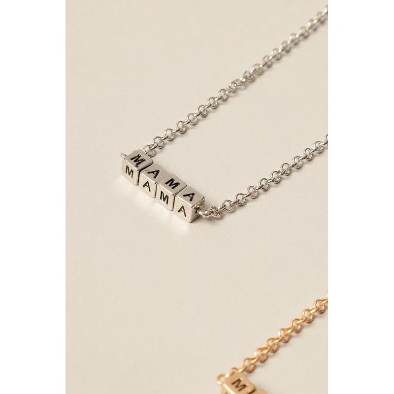 Mama square block lettering pendant necklace