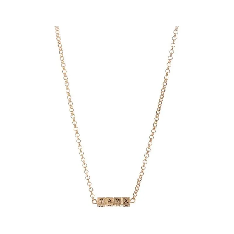 Mama square block lettering pendant necklace