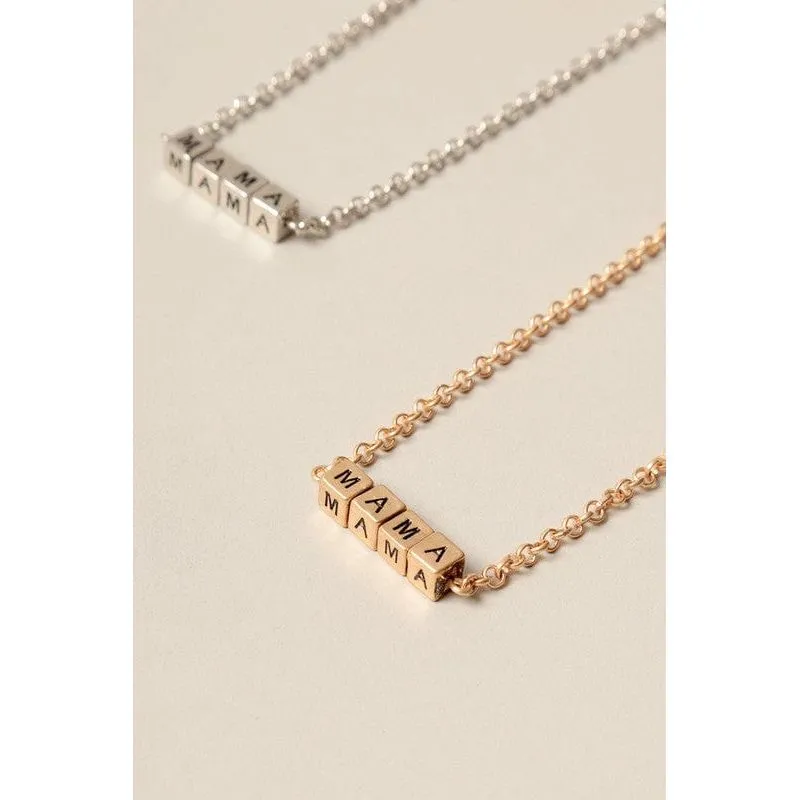 Mama square block lettering pendant necklace