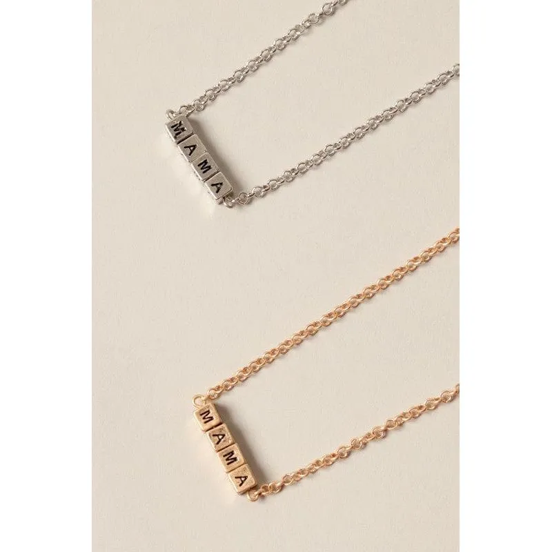 Mama square block lettering pendant necklace