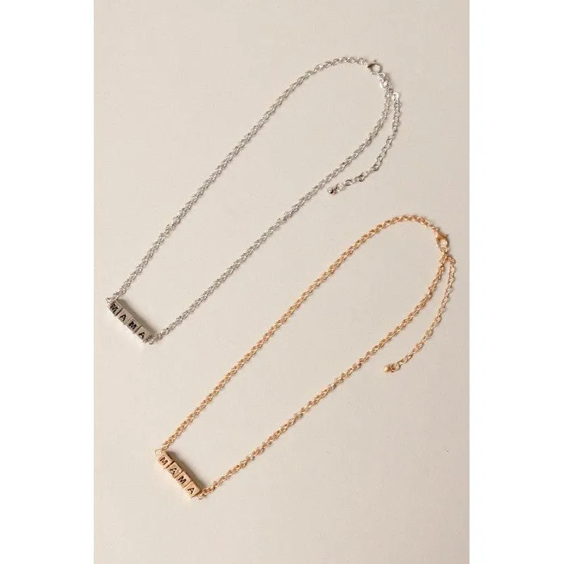 Mama square block lettering pendant necklace