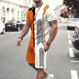 Men's Color Block T-shirt Shorts Set