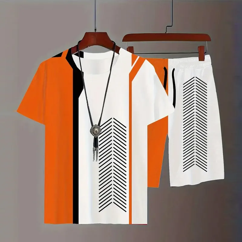 Men's Color Block T-shirt Shorts Set