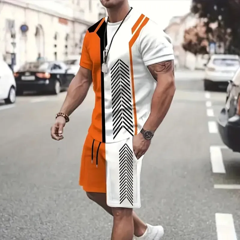 Men's Color Block T-shirt Shorts Set