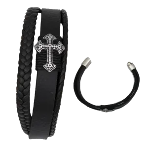 Men's Genuine Leather Bracelet with Cross