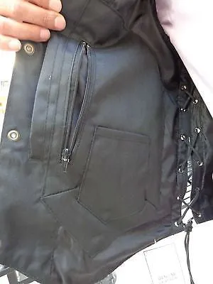 Men's Motorcycle Blk 10 Pocket Tall Extra 3" Long leather vest with 2 gun pockets