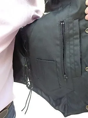 Men's Motorcycle Blk 10 Pocket Tall Extra 3" Long leather vest with 2 gun pockets