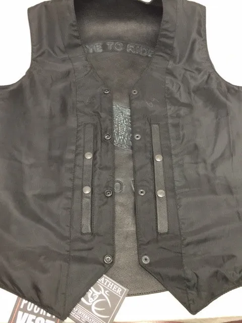 Men's Motorcycle Retro Brn Side Lace Leather vest with Skull & Wings back embossed