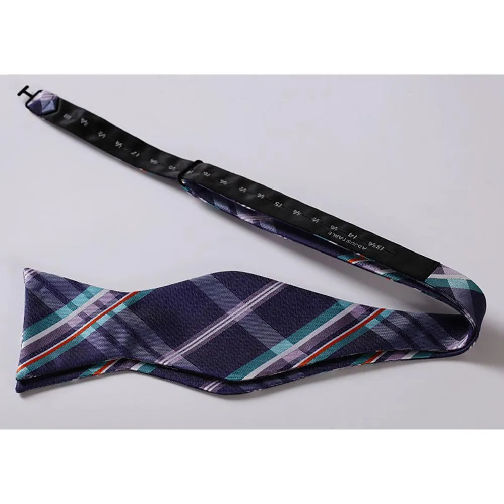 Men's Purple Aqua Orange Check Bow Tie & Pocket Handkerchief - Identical 21