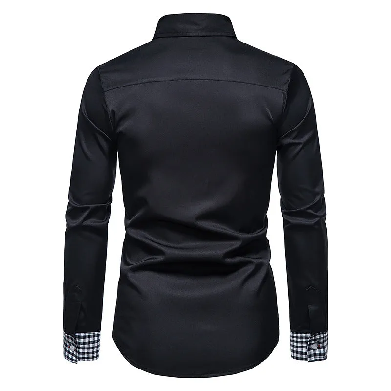Men's Slim Long Sleeve Color Block Shirt Buttoned Shirt