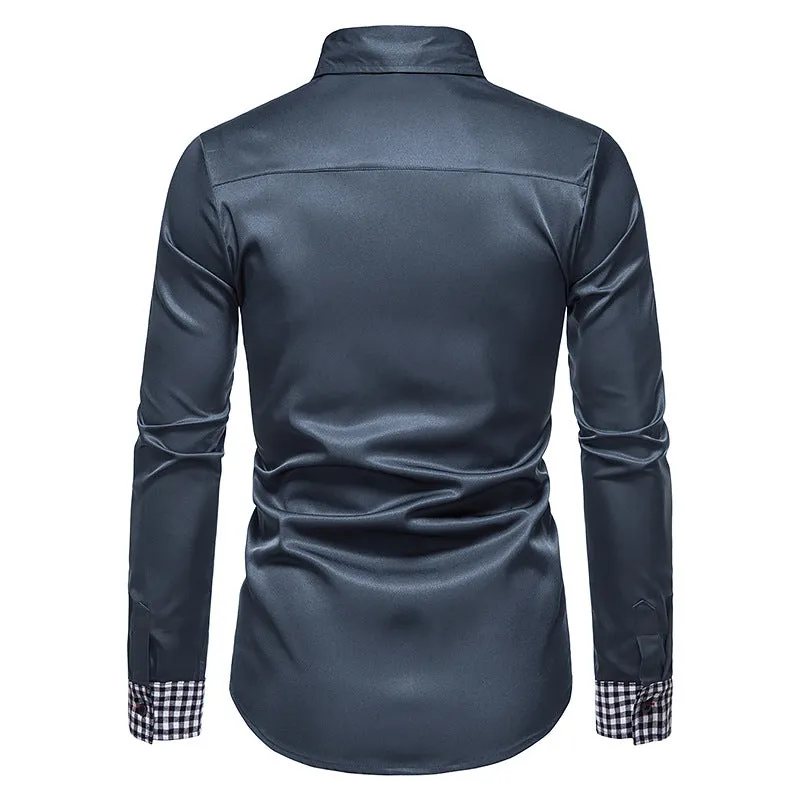 Men's Slim Long Sleeve Color Block Shirt Buttoned Shirt