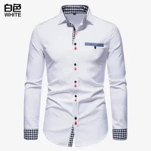 Men's Slim Long Sleeve Color Block Shirt Buttoned Shirt