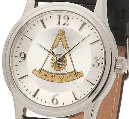 Men's Stainless Steel Bulova Masonic Master Mason Watch w/ Black Leather Strap
