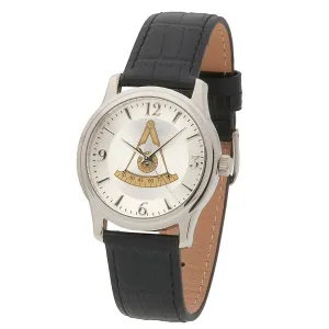 Men's Stainless Steel Bulova Masonic Master Mason Watch w/ Black Leather Strap