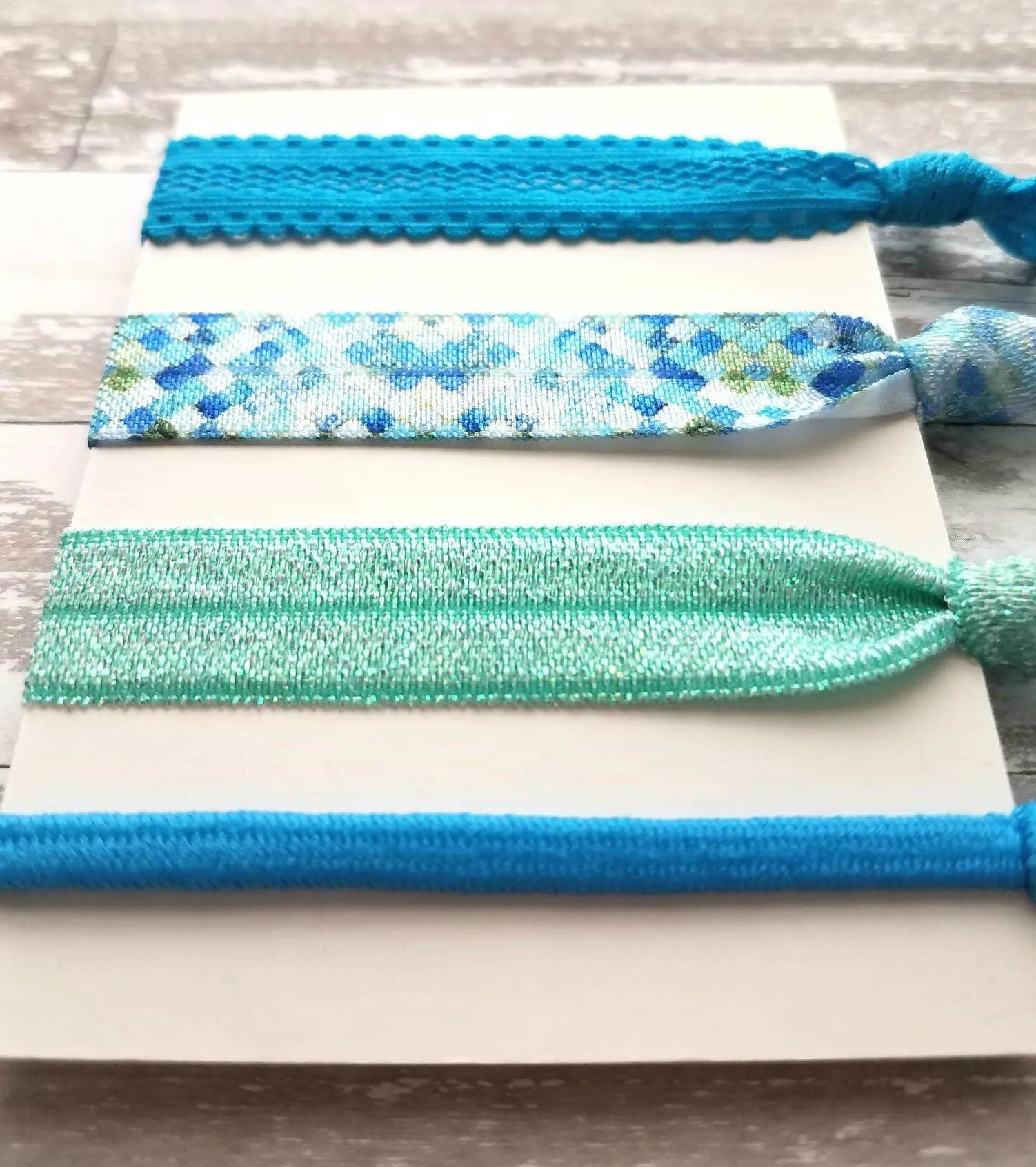 Mermaid Hair Set - aqua teal blue green stretch lace elastic ribbon knot tie ponytail holder accessory - dragon scale mosaic ladies girls