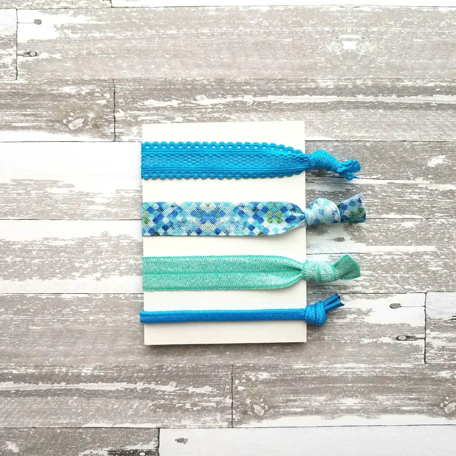 Mermaid Hair Set - aqua teal blue green stretch lace elastic ribbon knot tie ponytail holder accessory - dragon scale mosaic ladies girls