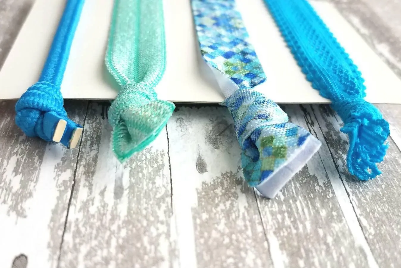 Mermaid Hair Set - aqua teal blue green stretch lace elastic ribbon knot tie ponytail holder accessory - dragon scale mosaic ladies girls