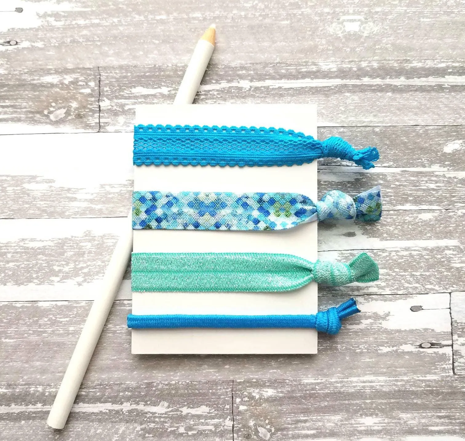 Mermaid Hair Set - aqua teal blue green stretch lace elastic ribbon knot tie ponytail holder accessory - dragon scale mosaic ladies girls