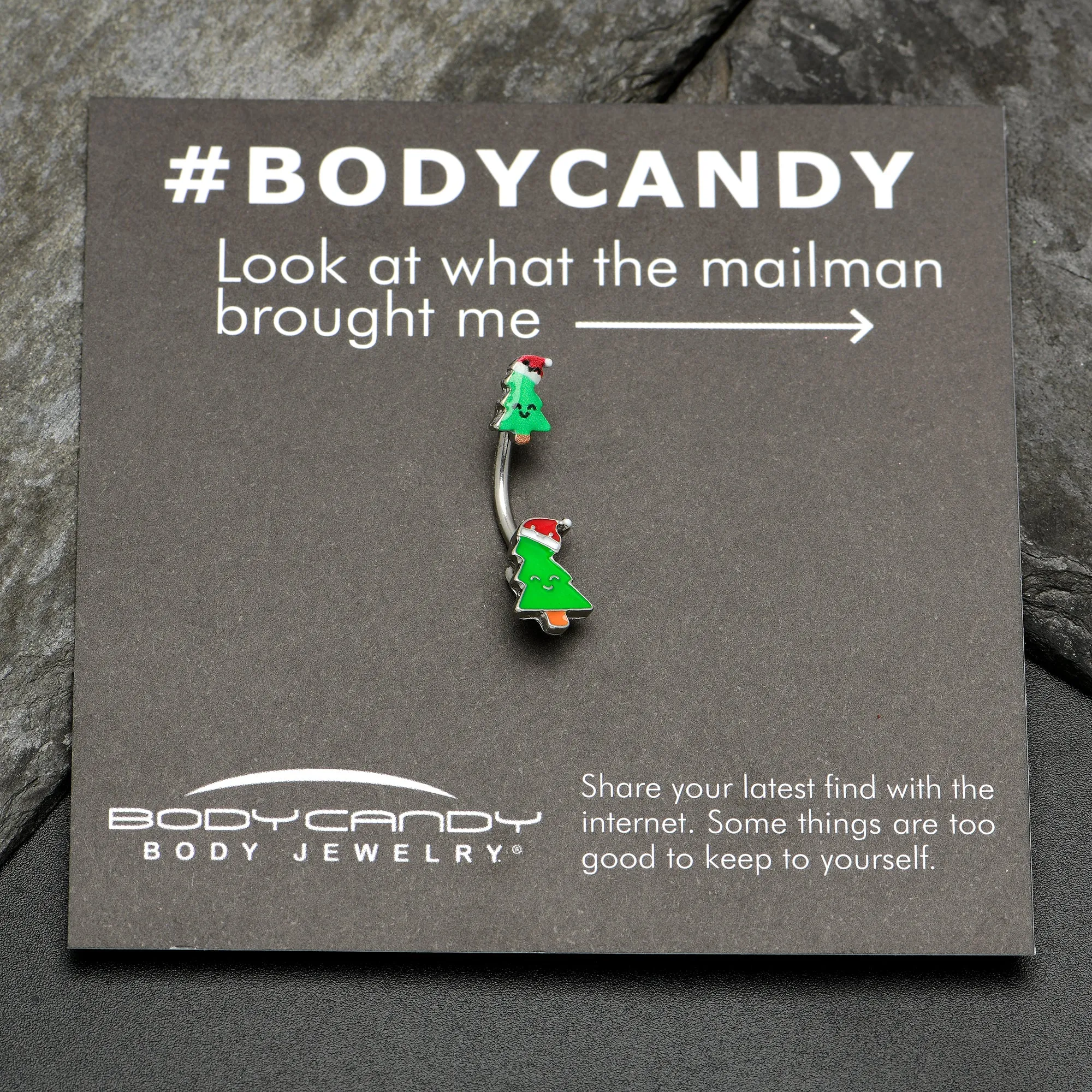 Merry Christmas Trees Hats Holiday Double Mount Belly Ring