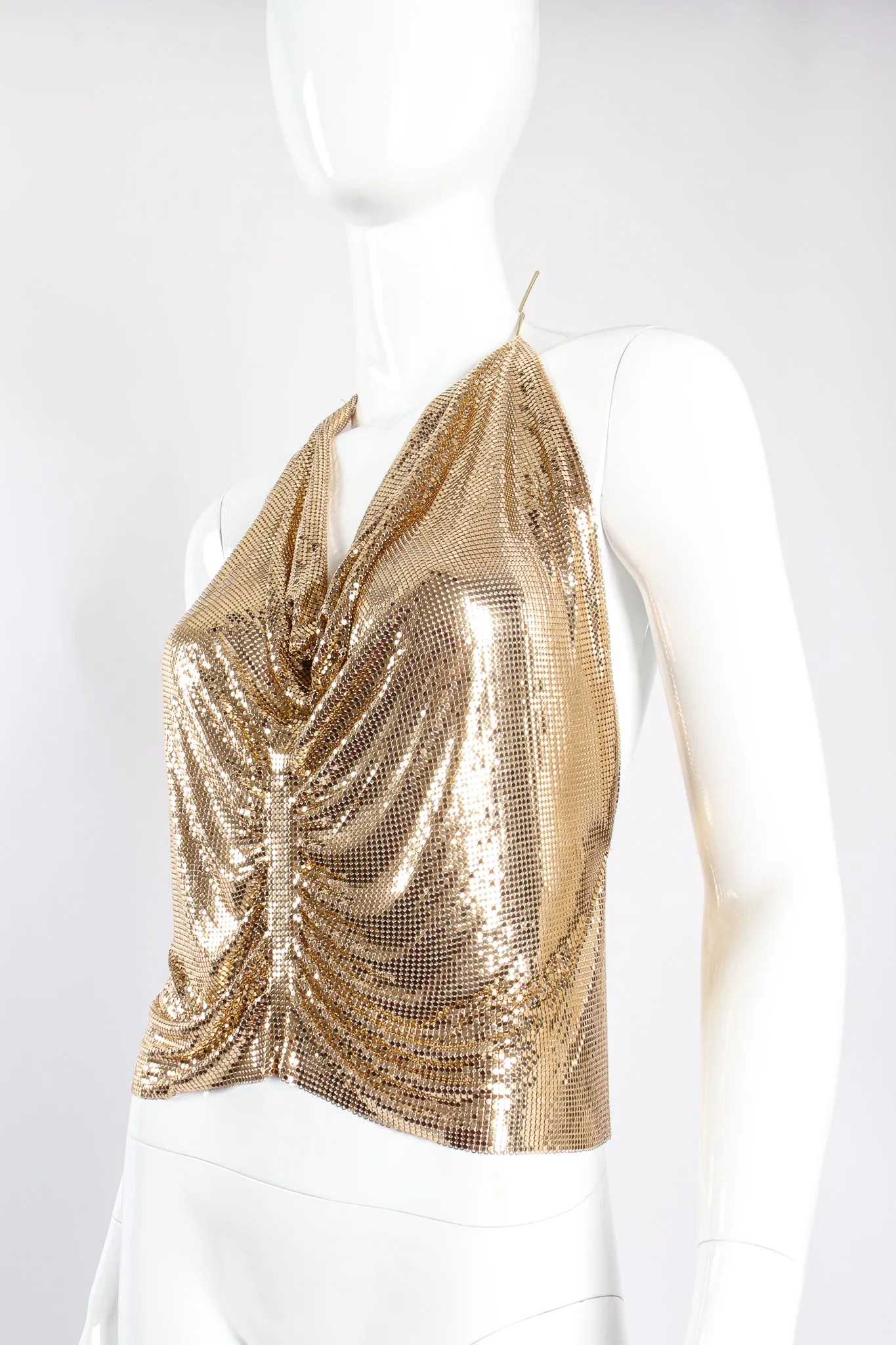 Metal Mesh Center Ruched Halter