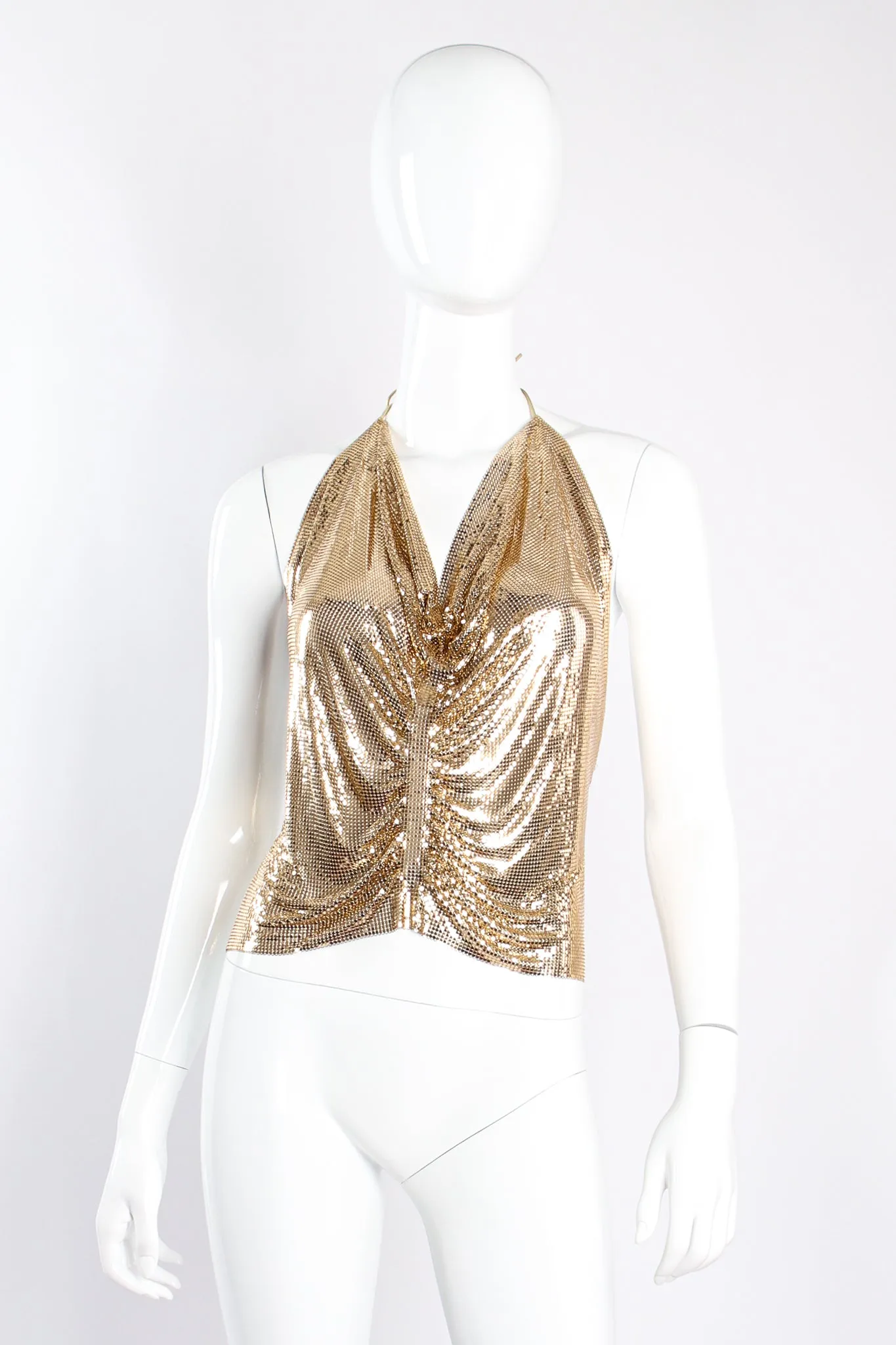 Metal Mesh Center Ruched Halter