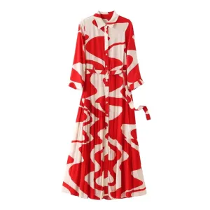 Midi Dress Fashion Summer Printed Dresse