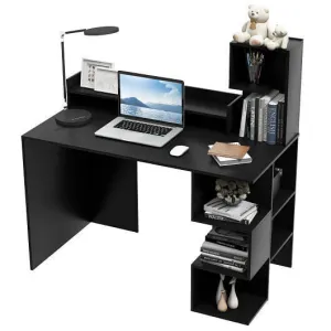 Modern Computer Desk with Storage Bookshelf and Hutch for Home Office-Black - Co