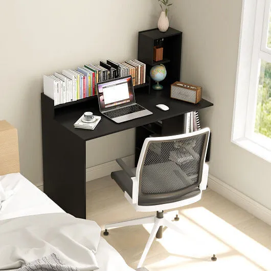 Modern Computer Desk with Storage Bookshelf and Hutch for Home Office-Black - Co