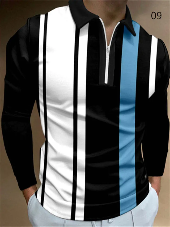 Modern Skinny Fit Long Sleeve Zipper Men's Polo Shirts