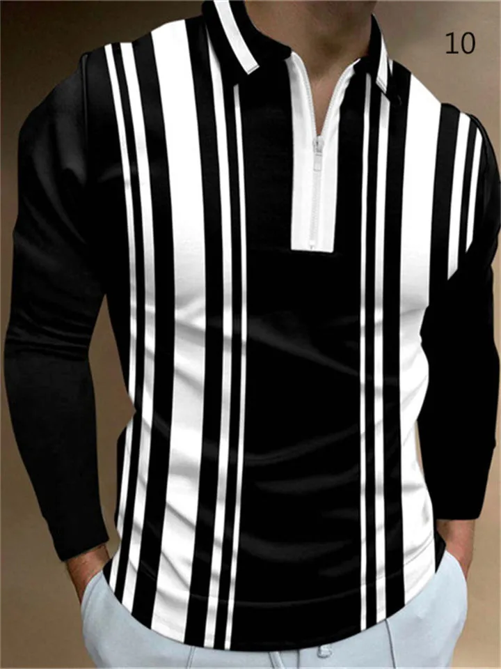 Modern Skinny Fit Long Sleeve Zipper Men's Polo Shirts