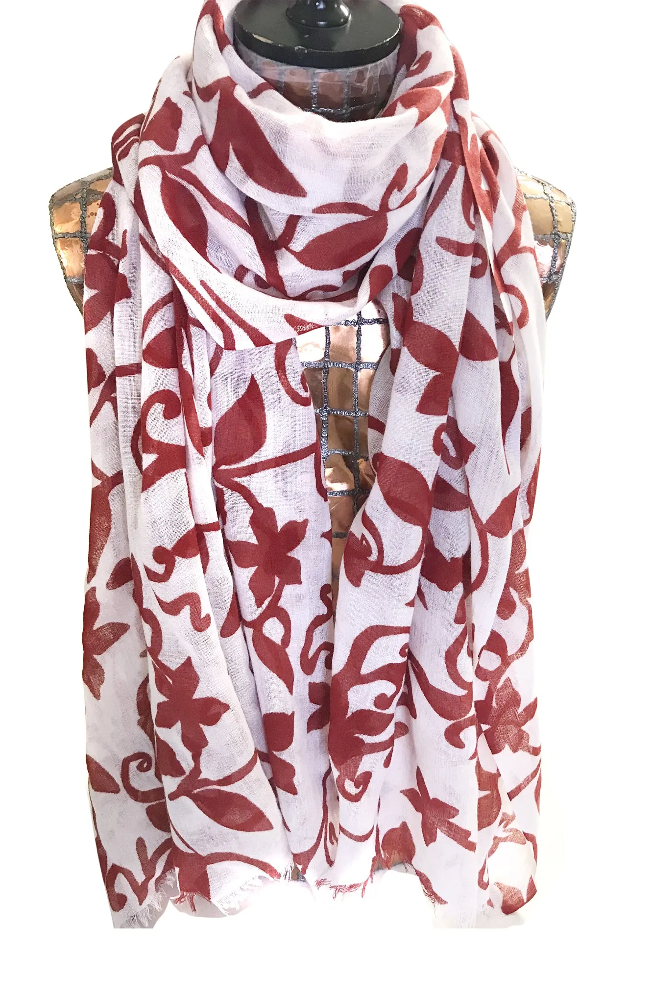 Monochrome - Filgree Scarf - White & Bordeaux