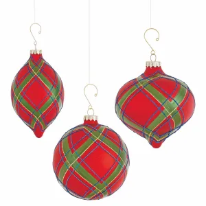 NAPA Home & Garden, HIGHLAND PLAID GLASS ORNAMENTS, SET OF 3,Z5070RGR