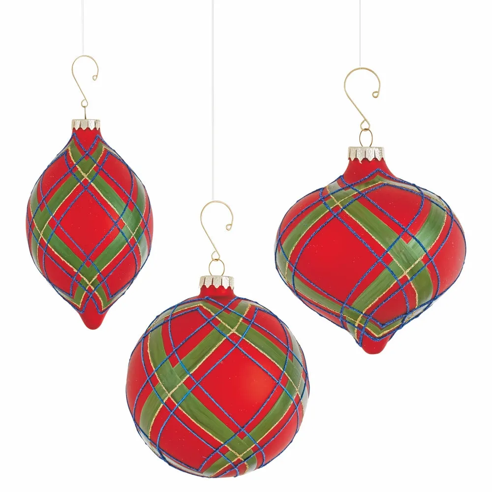 NAPA Home & Garden, HIGHLAND PLAID GLASS ORNAMENTS, SET OF 3,Z5070RGR