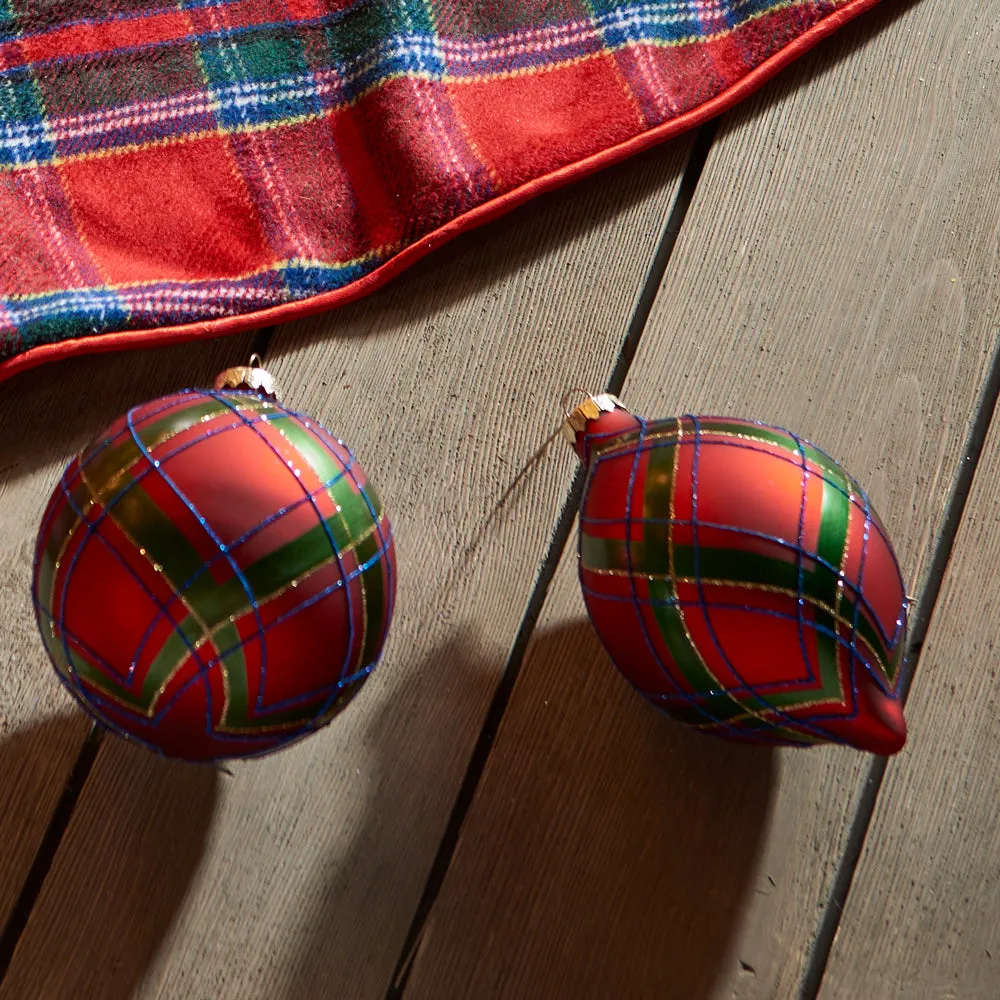NAPA Home & Garden, HIGHLAND PLAID GLASS ORNAMENTS, SET OF 3,Z5070RGR