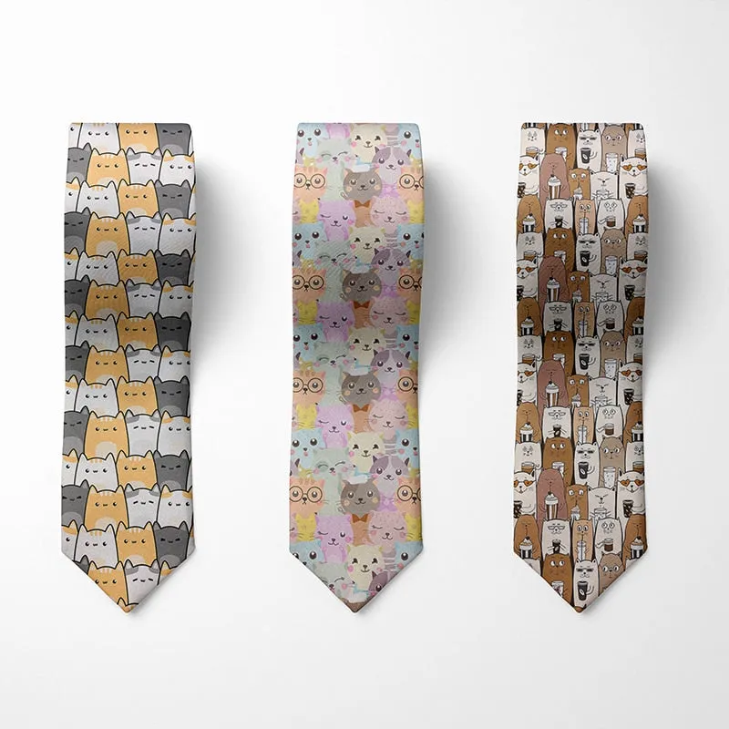 New 3D Printed Animal Neck Tie Cartoon Cute Mini Cat Dog Panda 8cm Wide Funny Tie For Men Women Wedding Party Shirt Accessories