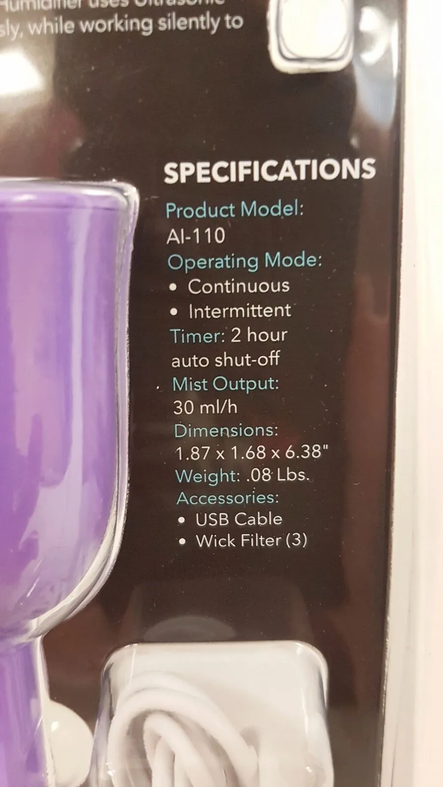 New Air Innovations Tulip Personal Ultrasonic Cool Mist Travel Humidifier, purple