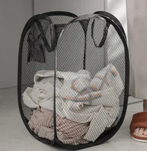 NEW Folding Dirty Laundry Sorting Basket Black! Folds compact when not in use!