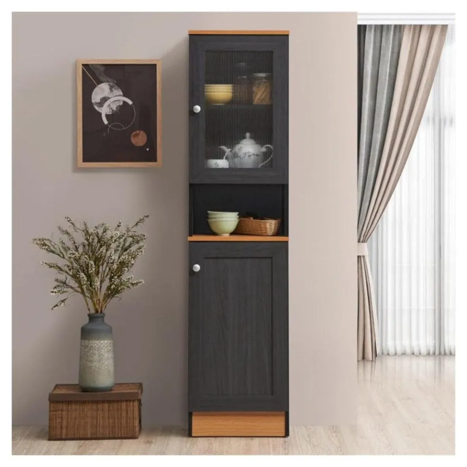 New in box! Hodedah 63" Tall Slim Open Shelf Plus Top Kitchen Pantry in Black-Beech Wood! Retails $257 