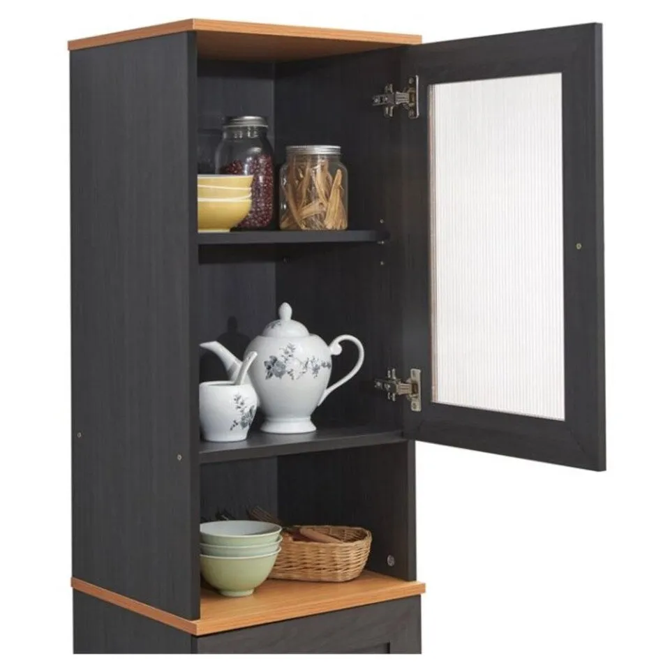 New in box! Hodedah 63" Tall Slim Open Shelf Plus Top Kitchen Pantry in Black-Beech Wood! Retails $257 