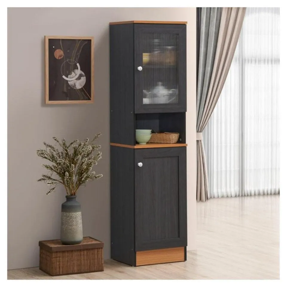 New in box! Hodedah 63" Tall Slim Open Shelf Plus Top Kitchen Pantry in Black-Beech Wood! Retails $257 